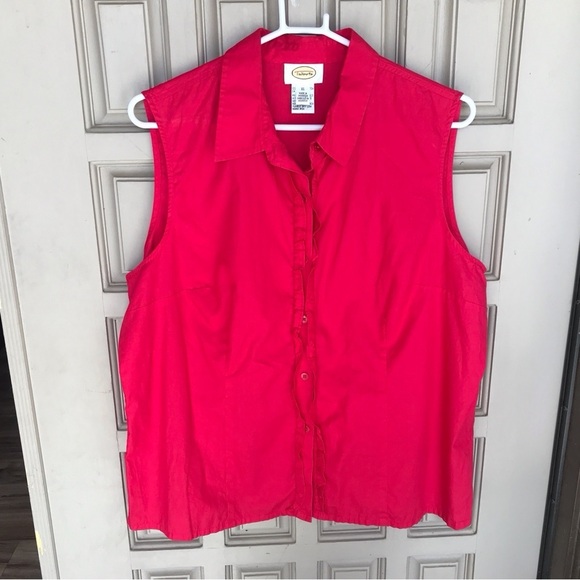 Talbots Sleeveless Buttondown SzXL Red Ruffle Front - Picture 1 of 7